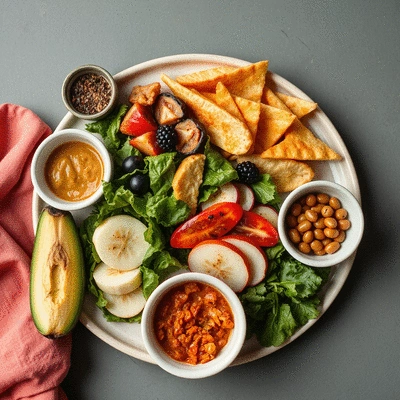 Lifestyle image showing a healthy meal with probiotic foods