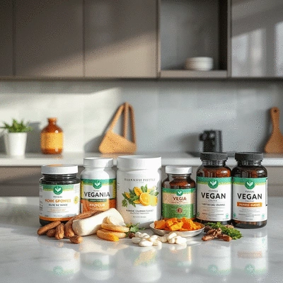 Lifestyle imagery of vegan supplements