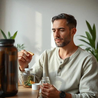 User using organic supplements in a lifestyle setting