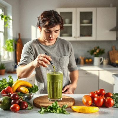 Lifestyle image of a person preparing a superfood smoothie