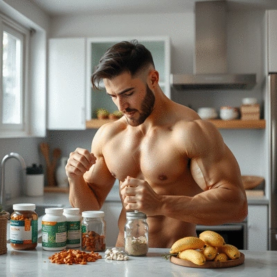 User engaging with muscle mass supplements