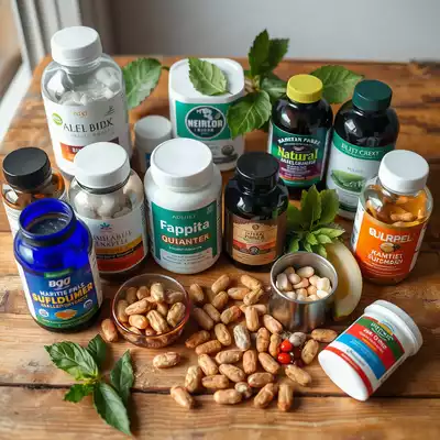 Natural supplements on a wooden table