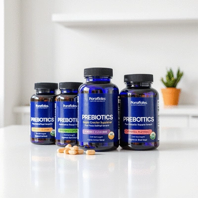 Probiotic supplements on a bright countertop