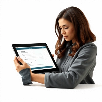 User submitting online form on tablet