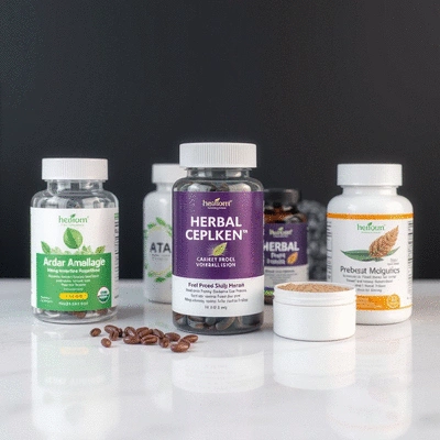Image of various herbal supplement products on display