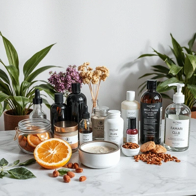 Organic health and beauty products on a table