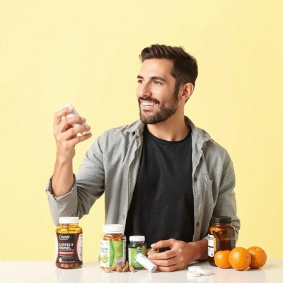 Lifestyle image of a health-conscious individual choosing supplements