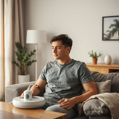 User using a colonic irrigation kit at home