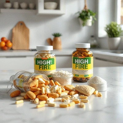 High fibre supplements on a kitchen counter