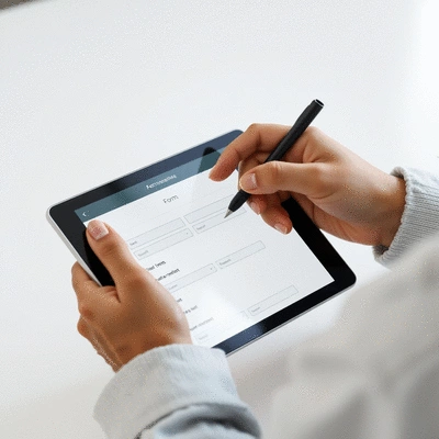 User submitting online form on tablet