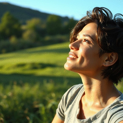 User with healthy skin enjoying nature