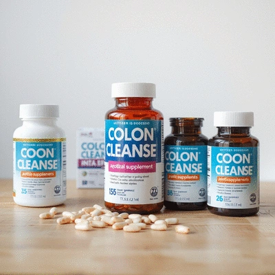 Colon cleanse supplements on a wooden table