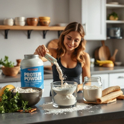 Lifestyle shot of protein powder usage