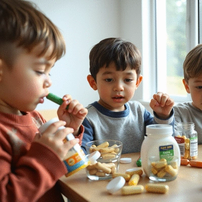 Children taking vitamins and supplements