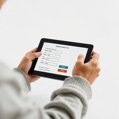 User submitting online form on tablet