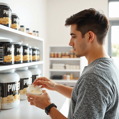 User examining protein powder options