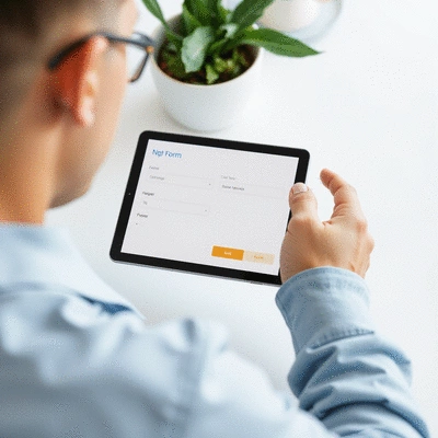 User submitting online form on tablet
