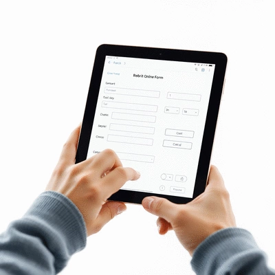 User submitting online form on tablet
