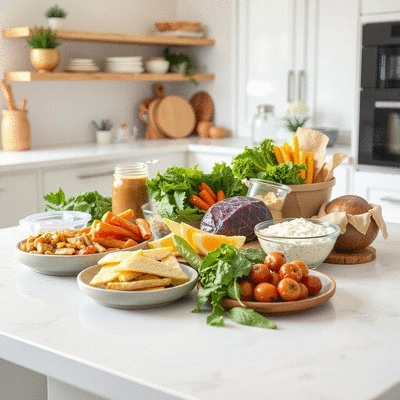 Healthy probiotic food options on a kitchen table