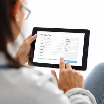 User submitting online form on tablet