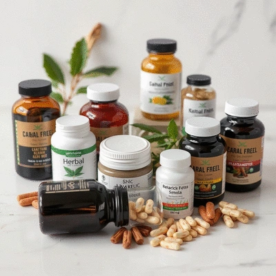 Display of various herbal supplements