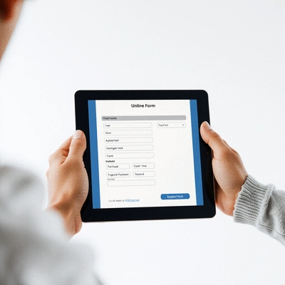 User submitting online form on tablet