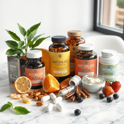 Assorted antioxidant supplements on a table