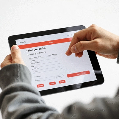 User submitting online form on tablet
