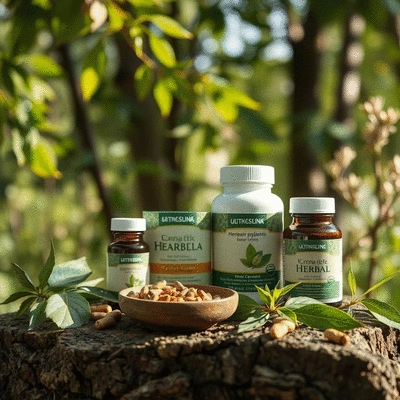 Lifestyle image of herbal supplements in a natural setting