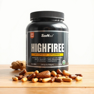 High-fibre supplements on a wooden table