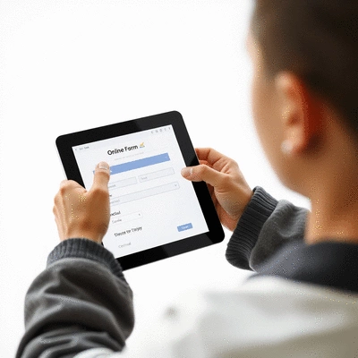 User submitting online form on tablet