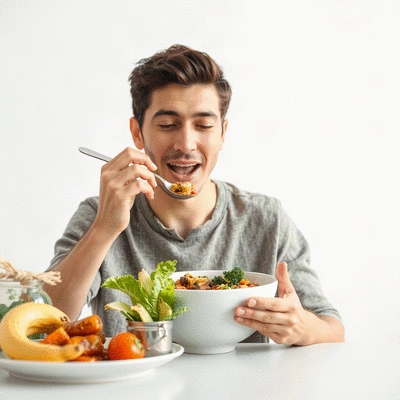 User enjoying a healthy meal rich in soluble fiber