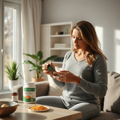 User using weight loss supplements at home