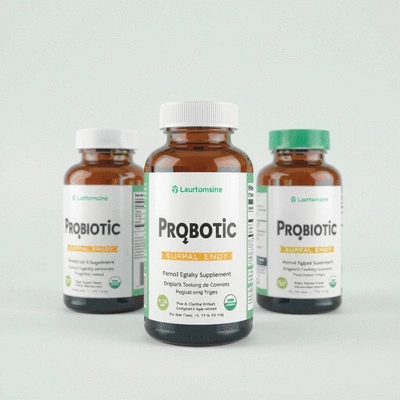 Probiotic supplement bottles with a clean background