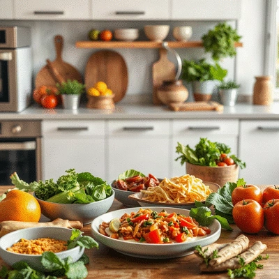 Healthy vegan meal preparation with fresh ingredients