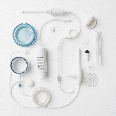 Various components of a colonic irrigation kit