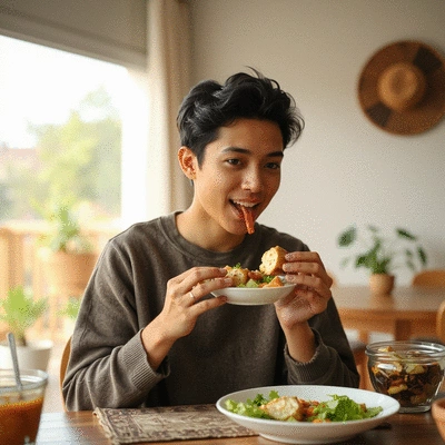 Lifestyle image of a person enjoying a healthy meal