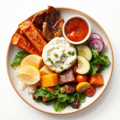 Healthy meal with fermented foods for digestive health