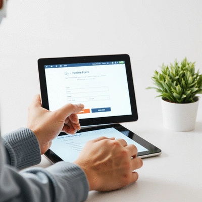 User submitting online form on tablet
