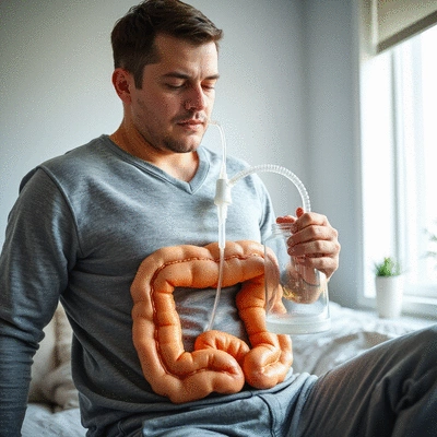 User using home colonic irrigation kit