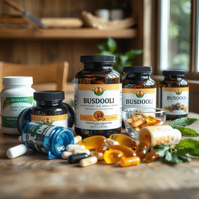 Organic supplements on a wooden table