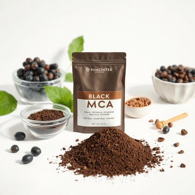 A healthy lifestyle scene featuring Black Maca powder and ingredients
