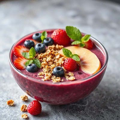 Acai berry smoothie bowl with toppings