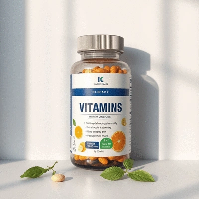 Supplement bottle with vitamins and minerals