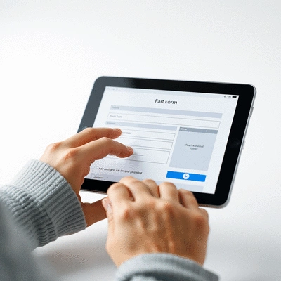 User submitting online form on tablet