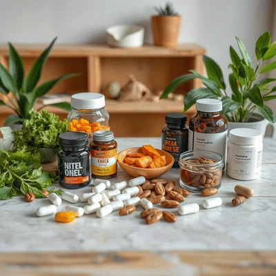 A variety of nutritional supplements on a table